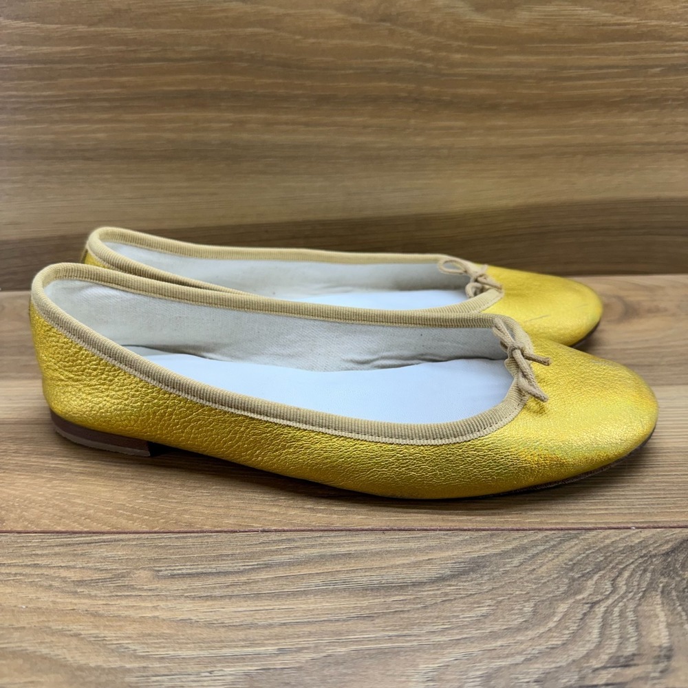 REPETTO Paris Ballet Flats Womens 7 EU 37.5 Gold Leather Bow Slip On